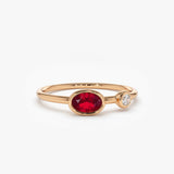 14k Oval Shape Bezel Setting Ruby and Diamond Ring 14K Rose Gold Ferkos Fine Jewelry