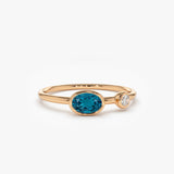 14k Gold Oval London Blue Topaz and Diamond Ring 14K Rose Gold Ferkos Fine Jewelry