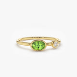 14k Gold Oval Peridot and Diamond Ring 14K Gold Ferkos Fine Jewelry