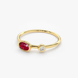 14k Oval Shape Bezel Setting Ruby and Diamond Ring Ferkos Fine Jewelry