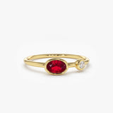 14k Oval Shape Bezel Setting Ruby and Diamond Ring 14K Gold Ferkos Fine Jewelry