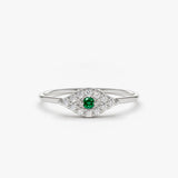 14K Diamond and Emerald Evil Eye Ring Ferkos Fine Jewelry