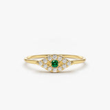 14K Diamond and Emerald Evil Eye Ring 14K Gold Ferkos Fine Jewelry