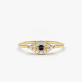 14K Gold Diamond and Sapphire Evil Eye Ring 14K Gold Ferkos Fine Jewelry