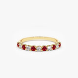 14k Shared Prong Ruby & Diamond Wedding Ring 14K Gold Ferkos Fine Jewelry