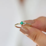14K Dainty Princess Cut Emerald and Diamond Ring Ferkos Fine Jewelry