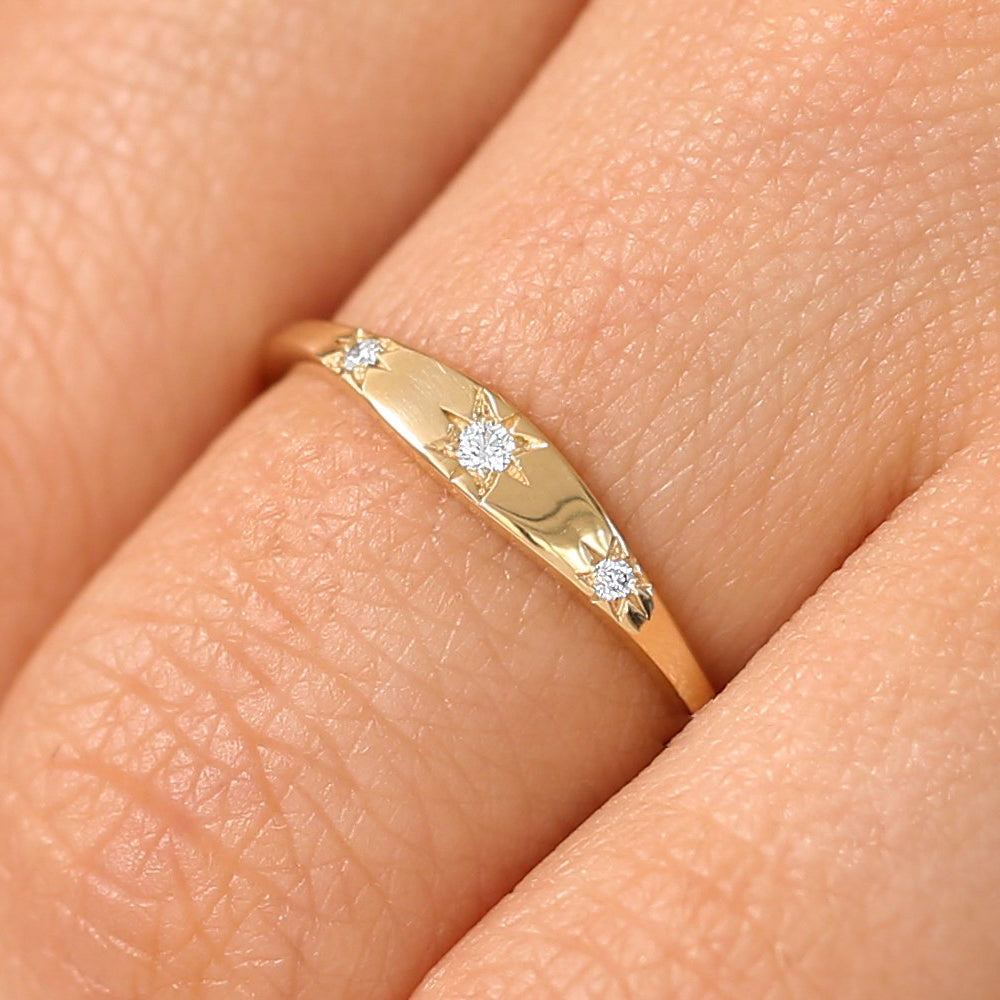 14K Gold 3 Stone Minimalist Diamond Ring 14K White Gold / 4
