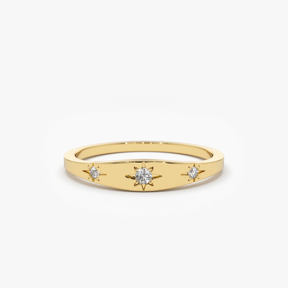 14K Gold Star Setting 3 Diamond Stacking Ring 14K Gold Ferkos Fine Jewelry