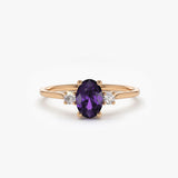 14K Gold Oval Shape Amethyst and Diamond 3 Stone Ring 14K Rose Gold Ferkos Fine Jewelry