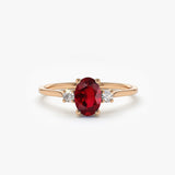 14k Oval Shape Ruby and Diamond 3 Stone Ring 14K Rose Gold Ferkos Fine Jewelry
