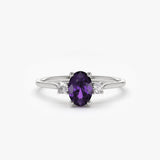 14K Gold Oval Shape Amethyst and Diamond 3 Stone Ring Ferkos Fine Jewelry