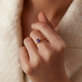 14K Gold Oval Shape Amethyst and Diamond 3 Stone Ring Ferkos Fine Jewelry