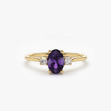 14K Gold Oval Shape Amethyst and Diamond 3 Stone Ring 14K Gold Ferkos Fine Jewelry