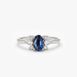 14k Oval Cut Genuine Sapphire Diamond Ring 14K White Gold Ferkos Fine Jewelry