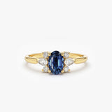 14k Oval Cut Genuine Sapphire Diamond Ring 14K Gold Ferkos Fine Jewelry