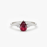14K Pear Shape Ruby Ring with Diamonds 14K White Gold Ferkos Fine Jewelry