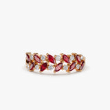 14k Two Rows Marquise Cut Natural Ruby  and Diamond Ring 14K Rose Gold Ferkos Fine Jewelry