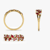 14k Two Rows Marquise Cut Natural Ruby and Diamond Ring Ferkos Fine Jewelry