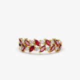 14k Two Rows Marquise Cut Natural Ruby  and Diamond Ring 14K Gold Ferkos Fine Jewelry