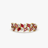 14k Two Rows Marquise Cut Natural Ruby and Diamond Ring 14K Gold Ferkos Fine Jewelry