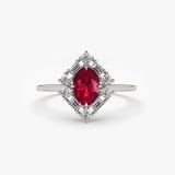 14K Unique Natural Ruby and Baguette Ring 14K White Gold Ferkos Fine Jewelry