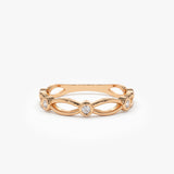 14K Gold Bezel Setting Unique Diamond Wedding Band 14K Rose Gold Ferkos Fine Jewelry