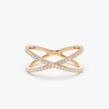 14K Gold Diamond Criss Cross Pave Ring 14K Rose Gold Ferkos Fine Jewelry