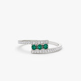 14k Cross Over Diamond Ring with Round Emeralds Ferkos Fine Jewelry