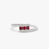 14k Cross Over Diamond Ring with Round Rubies Ferkos Fine Jewelry