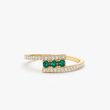 14k Cross Over Diamond Ring with Round Emeralds 14K Gold Ferkos Fine Jewelry