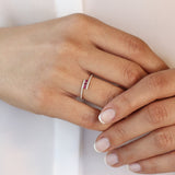 14k Cross Over Diamond Ring with Round Rubies Ferkos Fine Jewelry