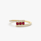 14k Cross Over Diamond Ring with Round Rubies 14K Gold Ferkos Fine Jewelry