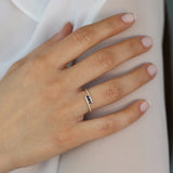 14k Cross Over Diamond Ring with Round Blue Sapphires Ferkos Fine Jewelry