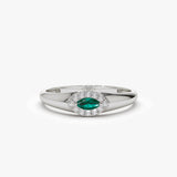 14k Marquise Emerald Ring in Halo Setting Ferkos Fine Jewelry