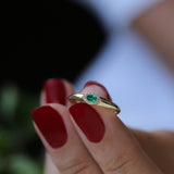 14k Marquise Emerald Ring in Halo Setting Ferkos Fine Jewelry