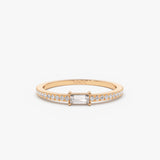 14k Stackable Baguette Diamond Ring with Pave Diamonds 14K Rose Gold Ferkos Fine Jewelry