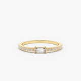 14k Stackable Baguette Diamond Ring with Pave Diamonds 14K Gold Ferkos Fine Jewelry