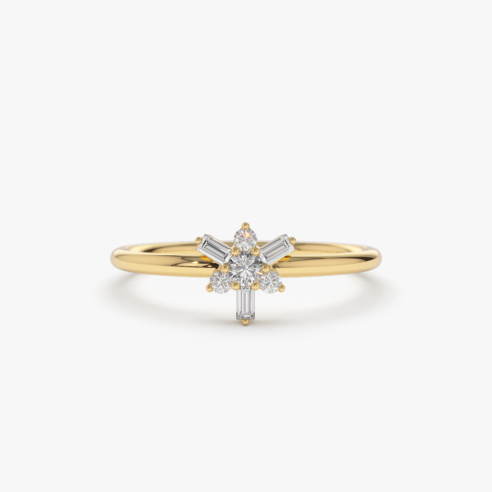 14k Triangle Shape Baguette & Round Diamond Stacking Ring
