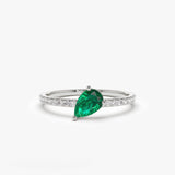 14k Slanted Pear Shape Emerald Ring with Pave Diamonds Ferkos Fine Jewelry