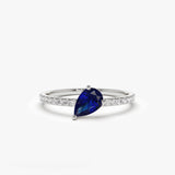 14k Slanted Pear Shape Sapphire Ring with Pave Diamonds Ferkos Fine Jewelry