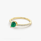 14k Slanted Pear Shape Emerald Ring with Pave Diamonds Ferkos Fine Jewelry