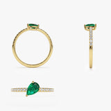 14k Slanted Pear Shape Emerald Ring with Pave Diamonds Ferkos Fine Jewelry