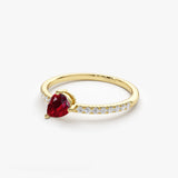 14k Slanted Pear Shape Ruby Ring with Pave Diamonds Ferkos Fine Jewelry