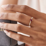 14k Slanted Pear Shape Ruby Ring with Pave Diamonds Ferkos Fine Jewelry