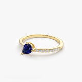 14k Slanted Pear Shape Sapphire Ring with Pave Diamonds Ferkos Fine Jewelry