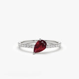 14k Slanted Pear Shape Ruby Ring with Pave Diamonds 14K White Gold Ferkos Fine Jewelry
