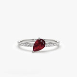 14k Slanted Pear Shape Ruby Ring with Pave Diamonds Ferkos Fine Jewelry