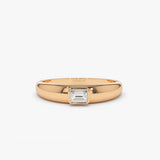 14k Dome Bezel Setting Emerald Cut Diamond Solitaire Ring 14K Rose Gold Ferkos Fine Jewelry