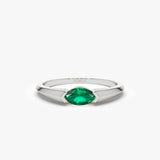 14K Horizontal Marquise Shape Natural Emerald Ring Ferkos Fine Jewelry
