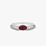14K Horizontal Marquise Shape Natural Ruby Ring 14K White Gold Ferkos Fine Jewelry